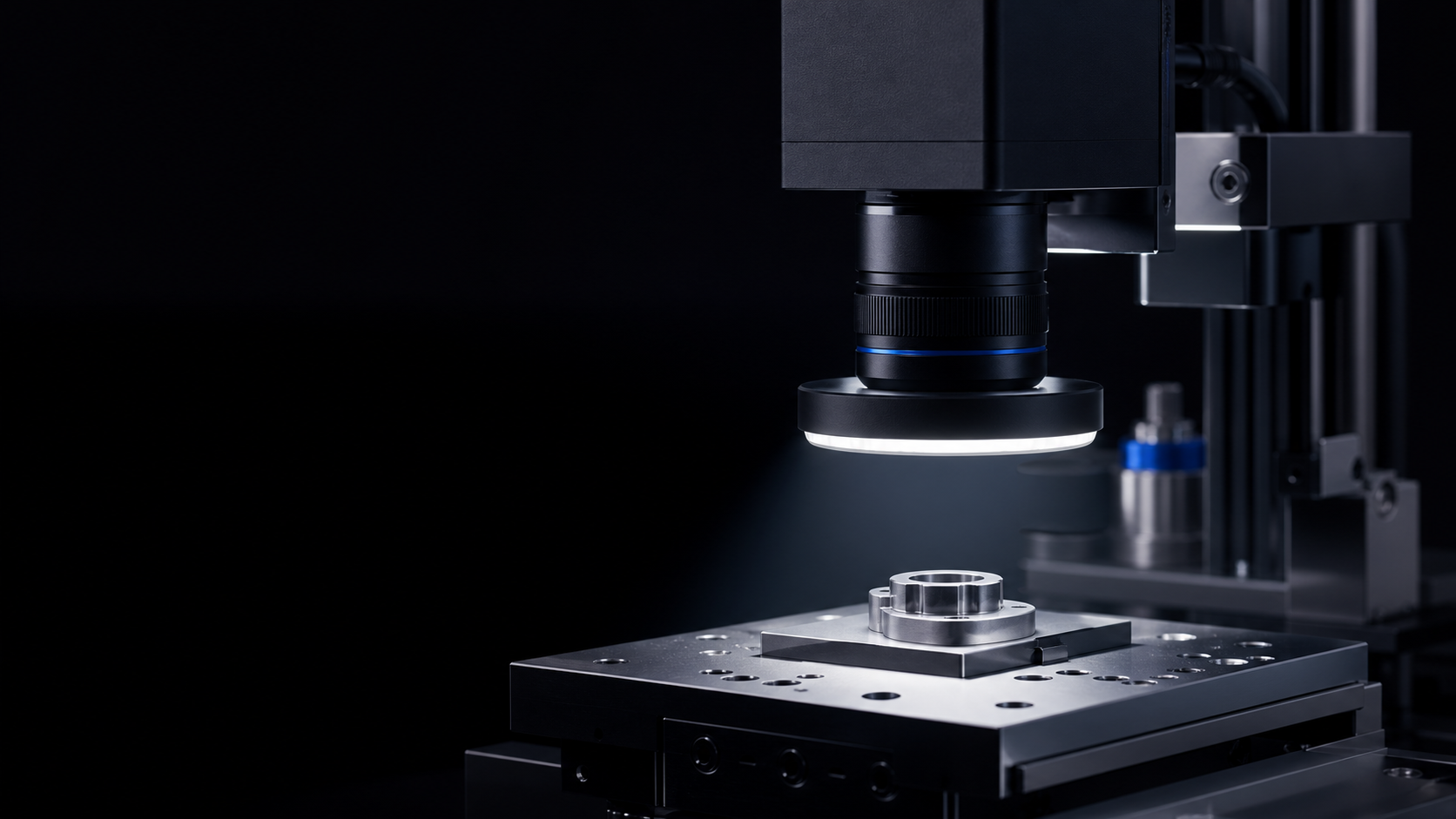 Módulo de cámara de visión artificial inspeccionando una pieza industrial